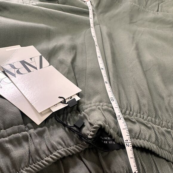 Zara Women’s Cargo Pants Size XS Olive Green Drawstring Casual High Waist‎ NWT - Picture 12 of 14